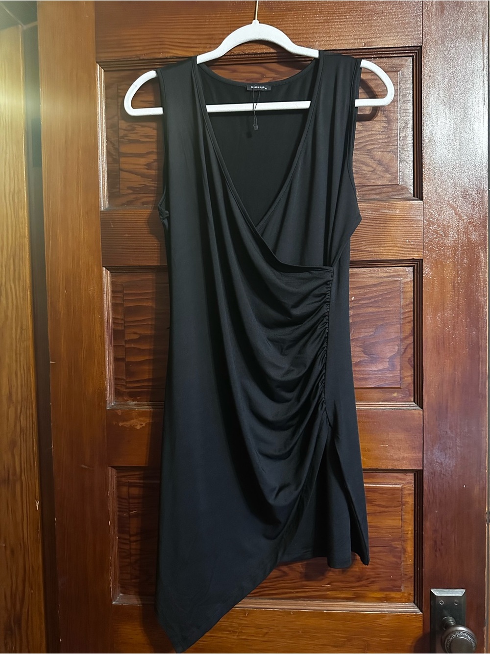 Sleeveless Black Draped V-Neck Dress NWOT